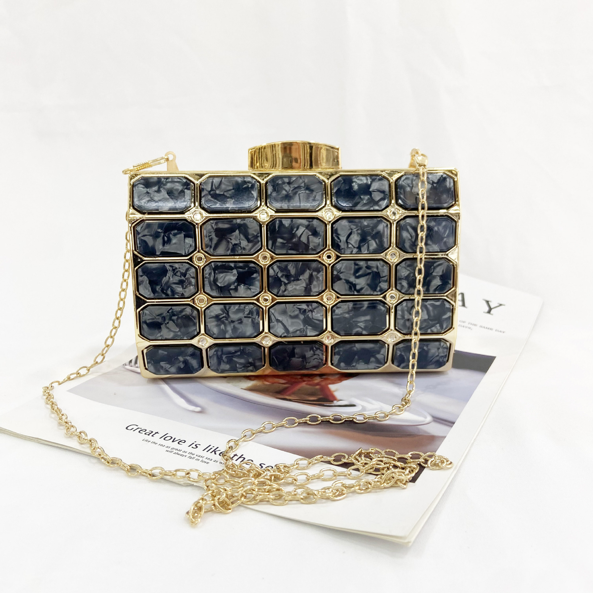 Black Square Stone Pattern Cross Body Bag for Women | Stylish Ladies Shoulder Bag - Image 10