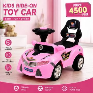 Pink ABS Plastic Kids Car with Royal Themed Design | Kids Ride-On Toy Car