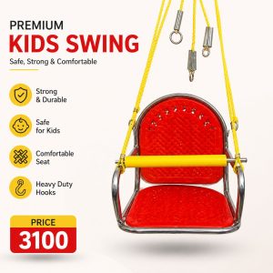 Metal Safety Swing for Kids with Red Seat & Yellow Bar | Durable Outdoor Kids Swing