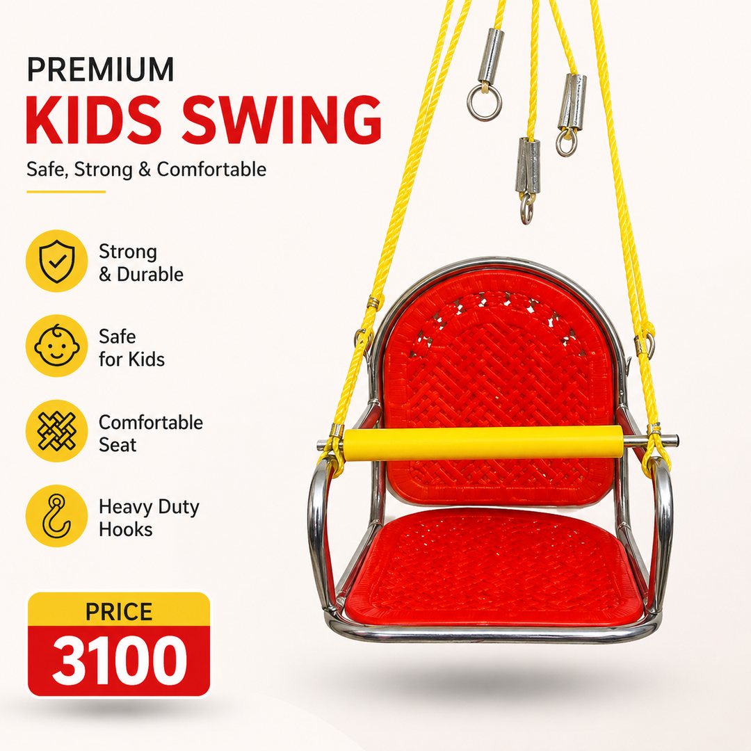 Metal Safety Swing for Kids with Red Seat & Yellow Bar | Durable Outdoor Kids Swing