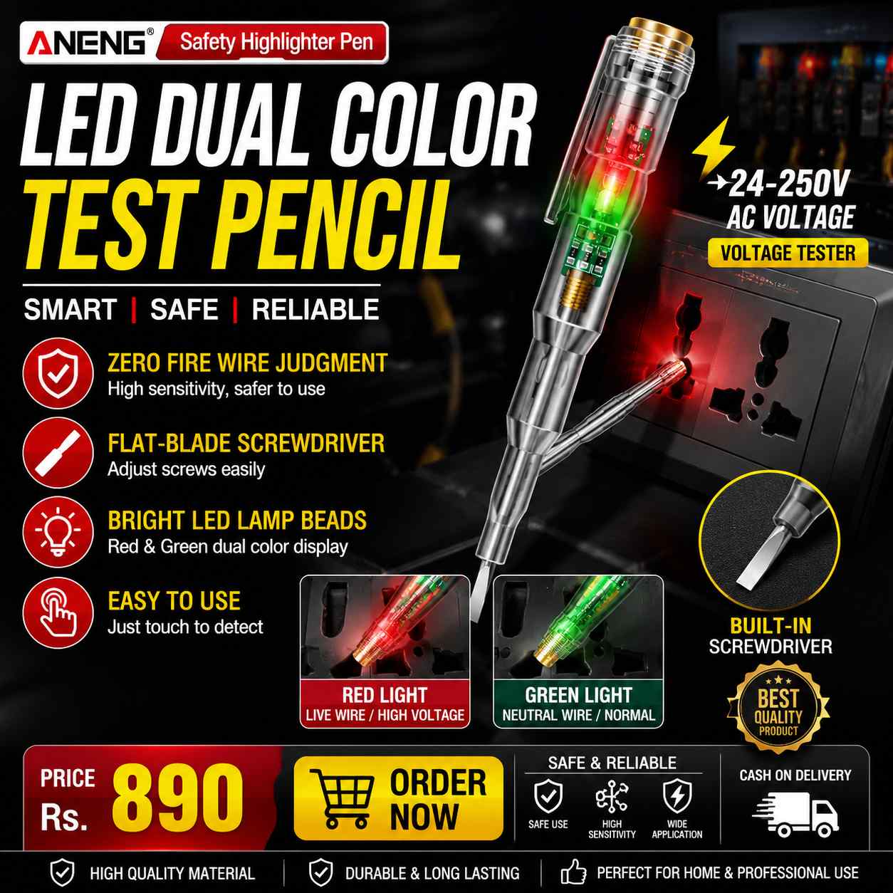 Highlight LED Test Pencil – 24–250V Electric Voltage Tester Pen with Indicator Light