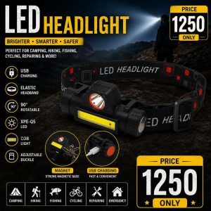 High Power LED Headlamp Black Orange 100g Lightweight Rechargeable Head Light