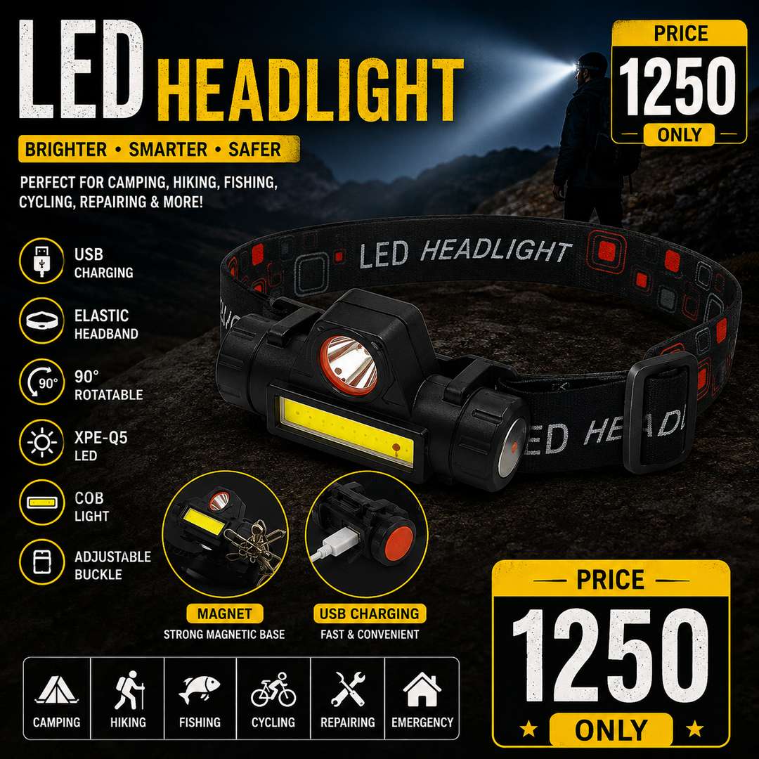 High Power LED Headlamp Black Orange 100g Lightweight Rechargeable Head Light