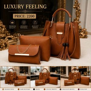 Women's Mustard PU Leather 3-Piece Handbag Set | Premium Tote Bag with Wallet & Pouch for Ladies
