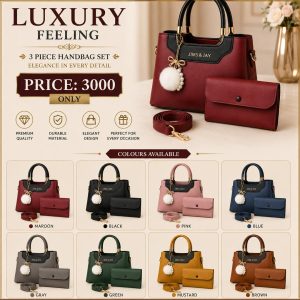 Women's Handbag & Wallet Set | Premium PU Leather Shoulder Bag – Maroon, Black, Pink, Blue, Grey, Green, Mustard & Brown
