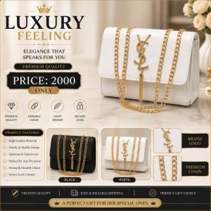 White & Black Croc Leather Handbag with Gold Chain Strap | Premium Women's Shoulder Bag