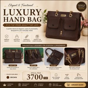 Brown Leather Handbag with Zip & Pockets for Women – Stylish Ladies Shoulder Tote Bag for Office & Daily Use in Pakistan