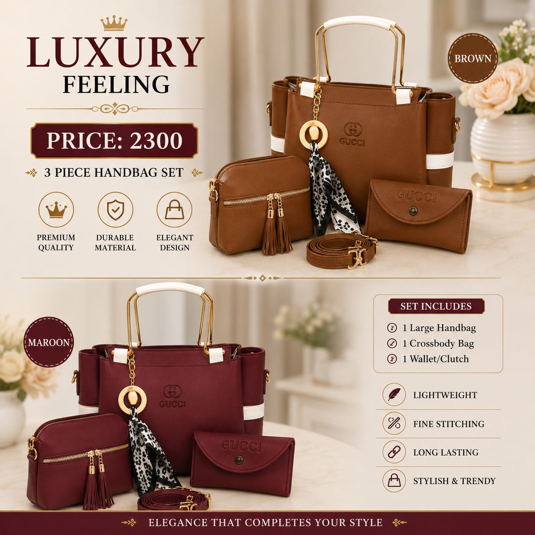 Gucci Inspired Women's Handbag & Wallet Set | Premium PU Leather Shoulder Bag – Blue, Mustard, Brown & Maroon