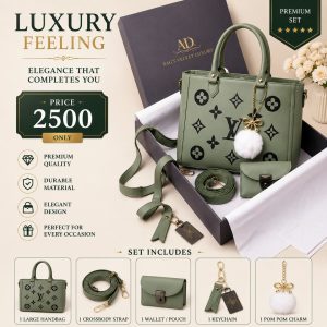 Women's Grey LV Inspired Monogram 2-Piece Leather Handbag Set | Premium Tote Bag with Matching Wallet