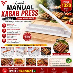 Reusable Manual Kebab Press Mould – Heavy-Duty Seekh Kebab Maker for Homemade BBQ & Grilling