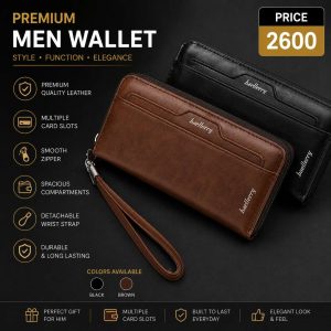 Baellerry Men's Long Zipper Wallet – Premium PU Leather Wallet with Multiple Card Slots & Cash Organizer | Black & Brown