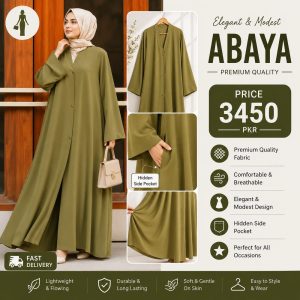 Georgette Plain Full Abaya for Women | Elegant Long Abaya with Hidden Side Pocket