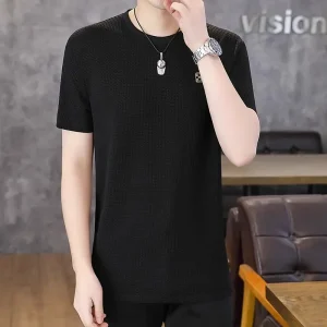 Silk Short Sleeve T-Shirt for Men – Breathable Summer Slim Fit Hollow Half-Sleeve Plus Size Casual Shirt