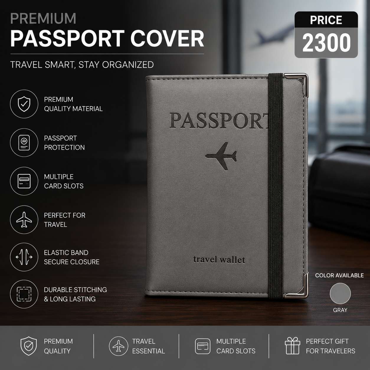 Premium Passport Wallet & Travel Document Organizer – Passport Holder with Card Slots & Cash Pocket | Gray