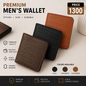 Premium Croc Embossed Leather Wallet for Men – Luxury Bi-Fold Wallet with Multiple Card Slots & Cash Pocket | Black, Dark Brown & Light Brown