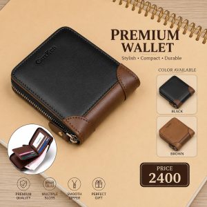 Men's Genuine Cow Leather Wallet – Premium Zipper Closure Wallet with Multiple Card Slots | Black & Brown