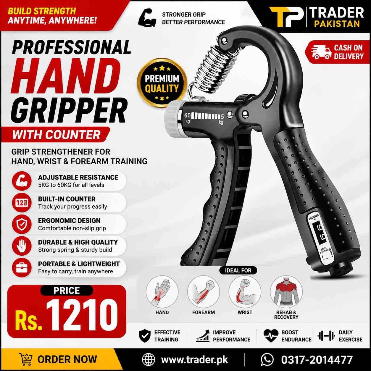Professional Hand Gripper with Counter – Grip Strengthener for Hand, Wrist & Forearm Training