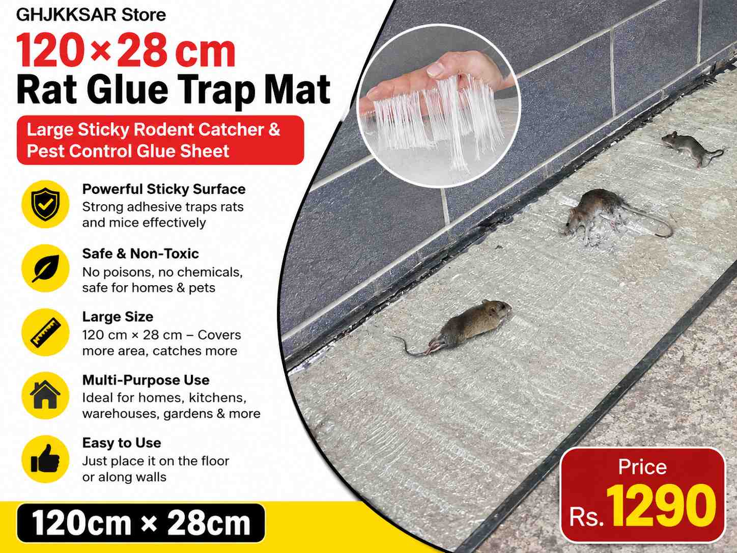 120 × 28 cm Rat Glue Trap Mat – Large Sticky Rodent Catcher & Pest Control Glue Sheet