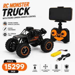 RC Monster Truck with Phone Camera & Remote Control for Boys | Black Remote Control Car Toy
