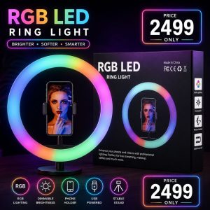 RGB LED Multi Colour Ring Light – Adjustable Lighting for Selfies, Vlogging, Makeup & Photography