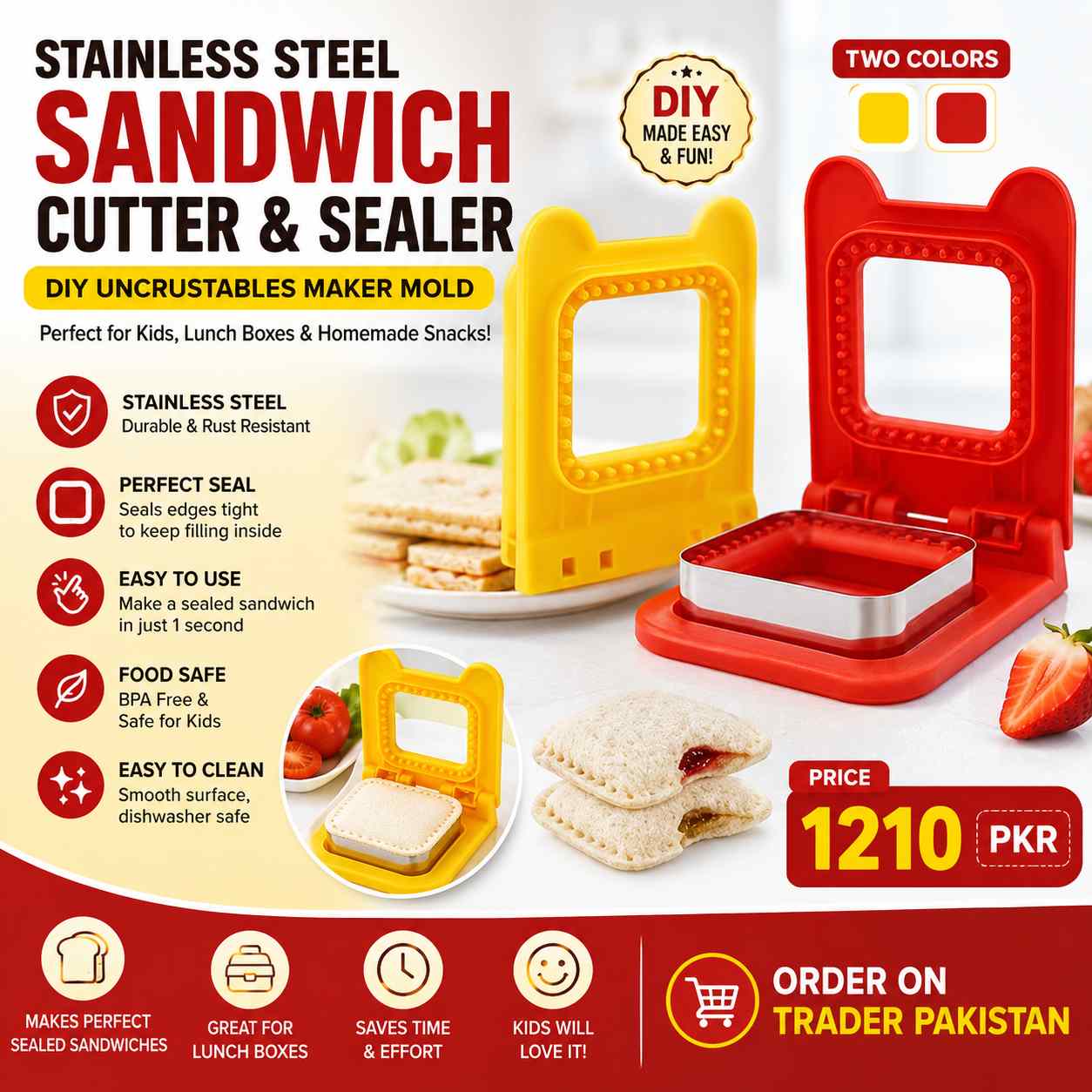 Stainless Steel Sandwich Cutter & Sealer โ DIY Uncrustables Maker Mold for Kids, Lunch Boxes & Homemade Snacks