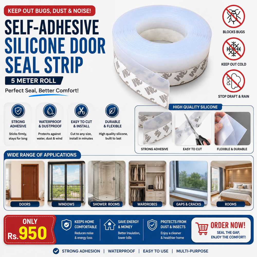 Self-Adhesive Silicone Door Seal Strip 5 Meter โ Window, Shower & Door Gap Protector