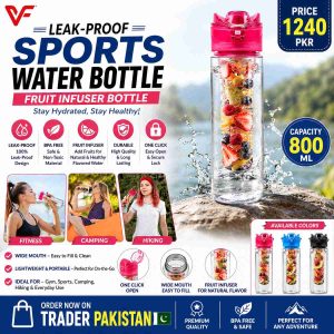 Leak-Proof 800ml Sports Water Bottle – Fruit Infuser Bottle for Fitness, Camping & Hiking