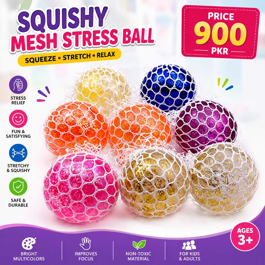 Glitter Squishy Balls Pack of 2 for Kids & Adults | Soft Stress Relief Fidget Sensory Toys