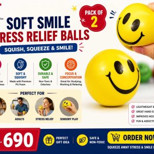 Pack of 2 Soft Smile Stress Relief Balls – Squishy Squeeze Sensory Toys for Kids & Adults