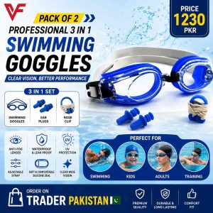 Pack of 2 3-in-1 Swimming Goggles Set – Anti-Fog Swim Glasses with Nose Clip & Ear Plugs for Adults, Kids & Youth