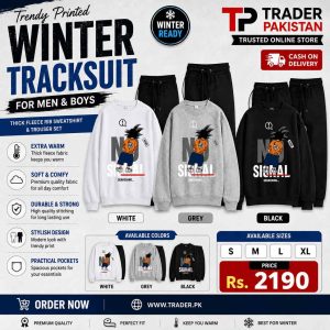 Trendy Printed Winter Tracksuit for Men & Boys – Thick Fleece Rib Sweatshirt & Trouser Set