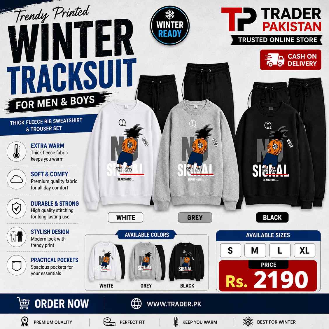 Trendy Printed Winter Tracksuit for Men & Boys โ Thick Fleece Rib Sweatshirt & Trouser Set