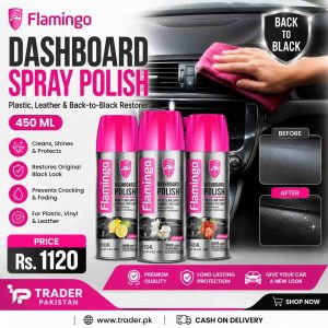 Flamingo Car Dashboard Polish 450ml – Plastic, Leather & Back-to-Black Restorer