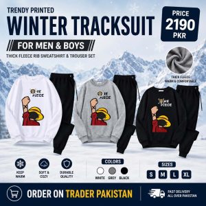 Trendy Printed Winter Tracksuit for Men & Boys – Thick Fleece Rib Sweatshirt & Trouser Set