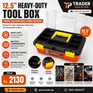 12.5 Inch Heavy-Duty Tool Box – Portable Multifunctional Hardware, Electrician & Car Storage Organizer