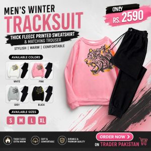 Men's Winter Tracksuit – Thick Fleece Printed Sweatshirt & Matching Trouser