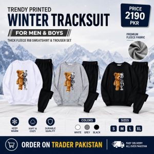 Trendy Printed Winter Tracksuit for Men & Boys – Thick Fleece Rib Sweatshirt & Trouser Set