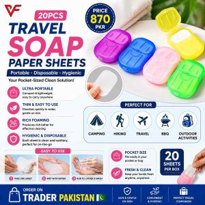 20Pcs Travel Soap Paper Sheets – Portable Disposable Mini Hand Wash Soap for Camping, Hiking, BBQ & Outdoor Travel