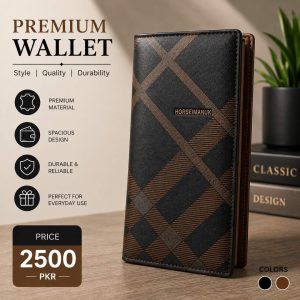 Men's Black Plaid Leather Wallet – Stylish Check Pattern Design with Multiple Card Slots & Cash Pocket