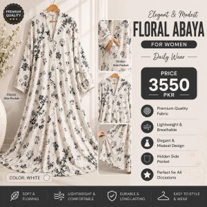 Georgette Printed Classic Abaya for Women | Floral Print Abaya with Hidden Side Pocket