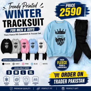 Trendy Printed Winter Tracksuit for Men & Boys – Thick Fleece Rib Sweatshirt & Trouser Set