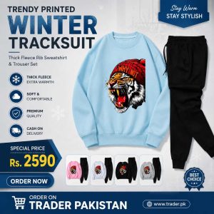 Trendy Printed Winter Tracksuit for Men & Boys – Thick Fleece Rib Sweatshirt & Trouser Set