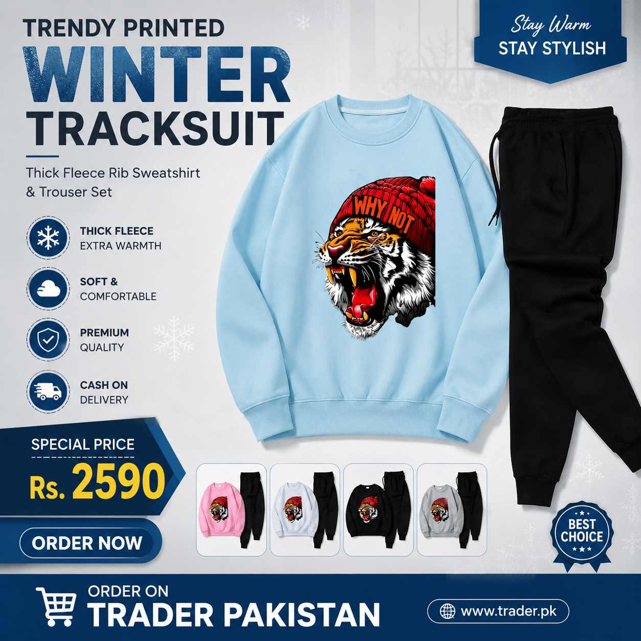 Trendy Printed Winter Tracksuit for Men & Boys โ Thick Fleece Rib Sweatshirt & Trouser Set
