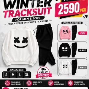 Trendy Printed Winter Tracksuit for Men & Boys – Thick Fleece Rib Sweatshirt & Trouser Set