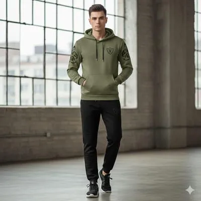 Men Royal Crest Green & Black Fleece Hoodie Track Suit – Stylish Warm Winter Sportswear - Image 2