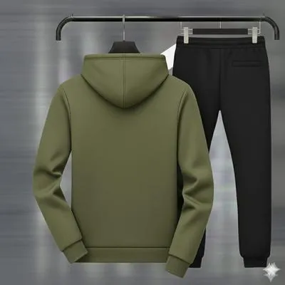 Men Royal Crest Green & Black Fleece Hoodie Track Suit – Stylish Warm Winter Sportswear - Image 3