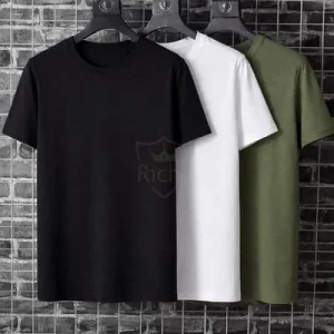 Premium Pack of 3 Men's Crew Neck T-Shirts – Black, White & Olive Green
