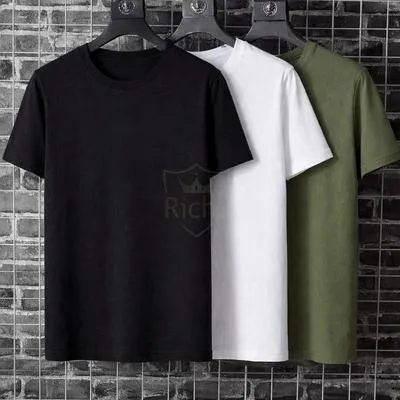 Premium Pack of 3 Men's Crew Neck T-Shirts – Black, White & Olive Green