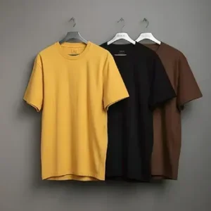 Men's 3-Piece Micro Interlock T-Shirt Set – Yellow, Black & Brown | Casual Wear