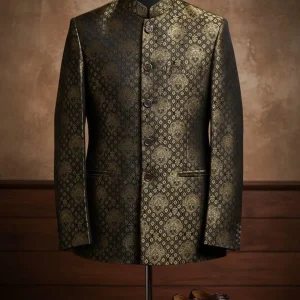 Men's Embroidered Kurta Brown Patterned Traditional Pakistani